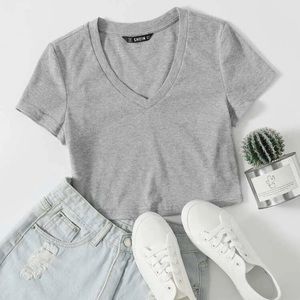 SHEIN V-Neck Rib-knit Crop Top